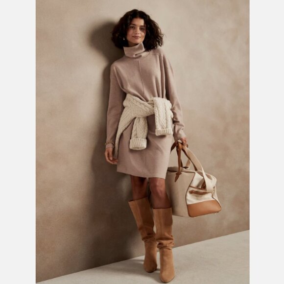 Banana Republic Long Sleeve Turtleneck Sweater Dress Taupe Heather - Picture 1 of 6